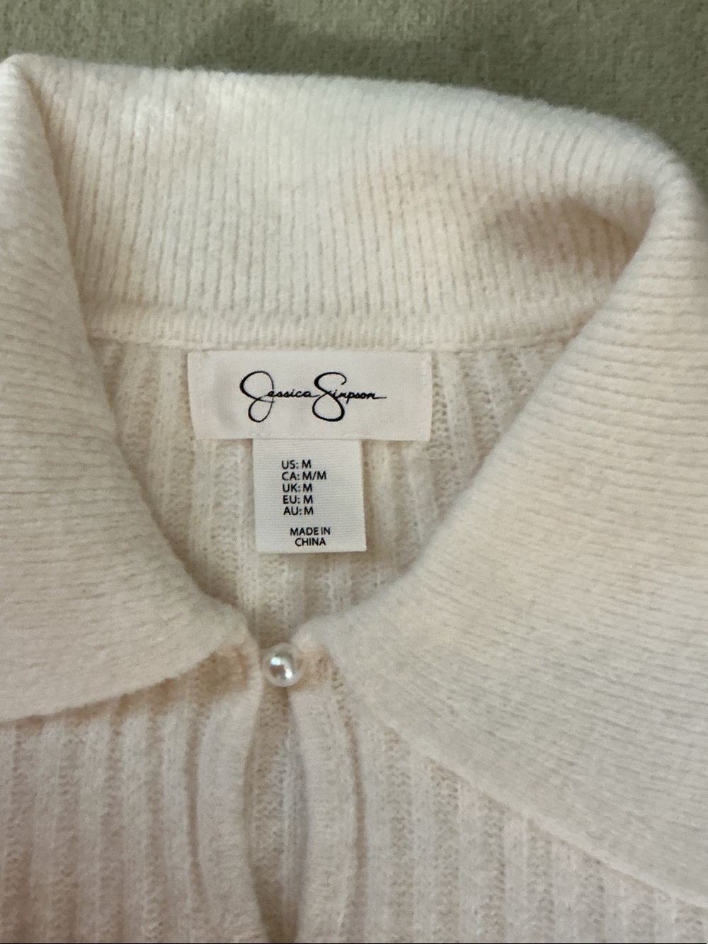 Jessica Simpson Cream Ribbed Short-Sleeve Button-Up Cardigan - Picture 4 of 4